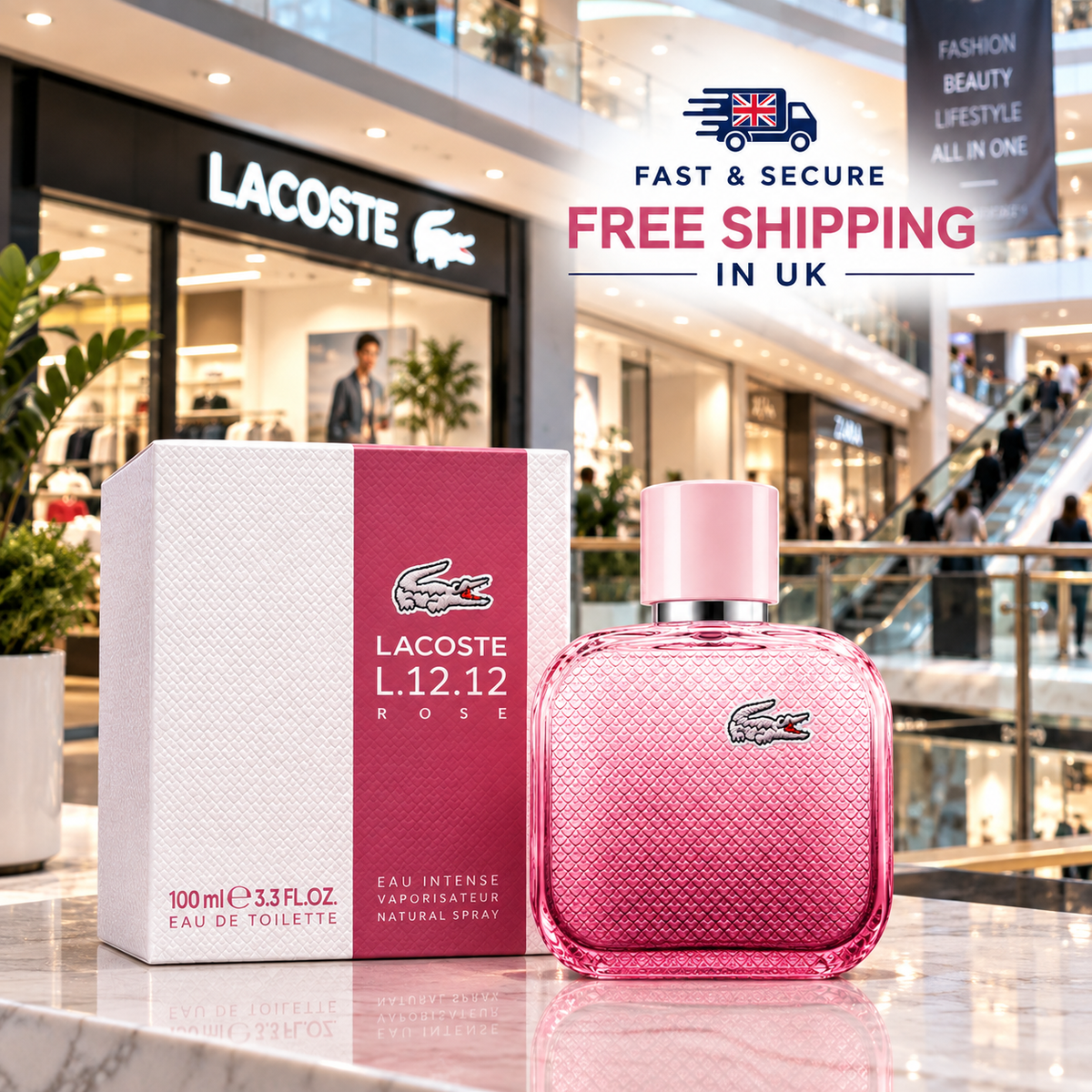 Lacoste L.12.12 Rose Eau Intense 100ml Eau de Toilette for Women – Elegant Fragrance